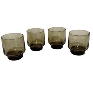 Vintage Libbey Glass Tawny Accent smoky brown Old Fashioned Glasses set of 4